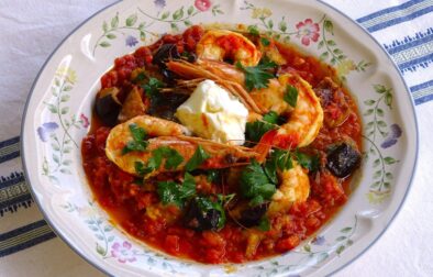 Γαρίδες με μελιτζάνες