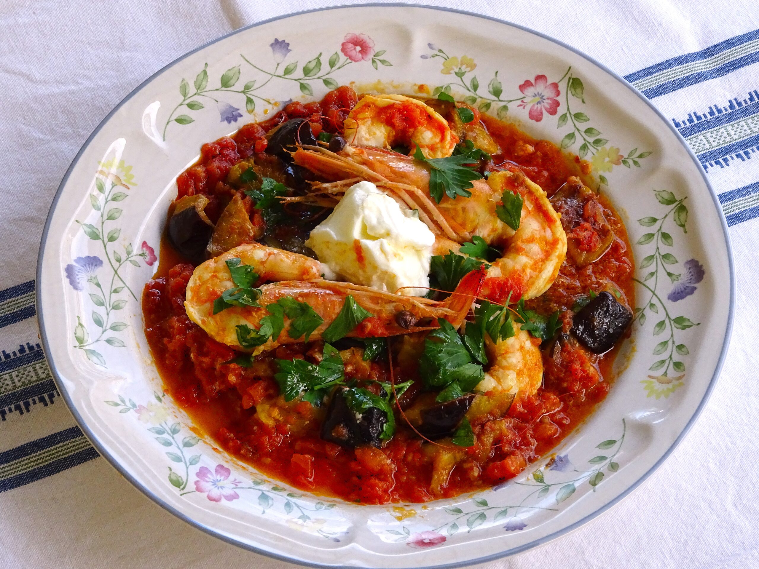 Γαρίδες με μελιτζάνες