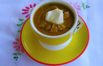 Σούπα με κολοκύθα και ζωμό από γαρίδες